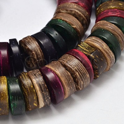 Colorful Natural Coconut Disc Bead Strands COCB-O002-03-1