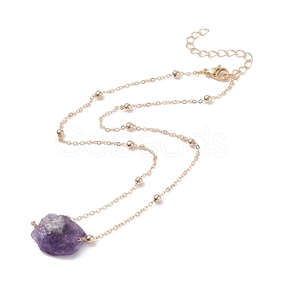 Natural Amethyst Raw Stone Pendant Necklace for Women NJEW-JN03781-03-1