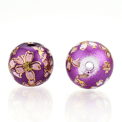 Flower Picture Printed Glass Round Beads GLAA-J089-10mm-B03-1