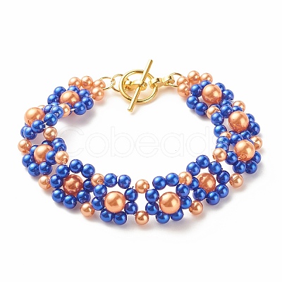 Acrylic Pearl Braided Flower Link Bracelet with Alloy Toggle Clasp for Women BJEW-JB08101-1