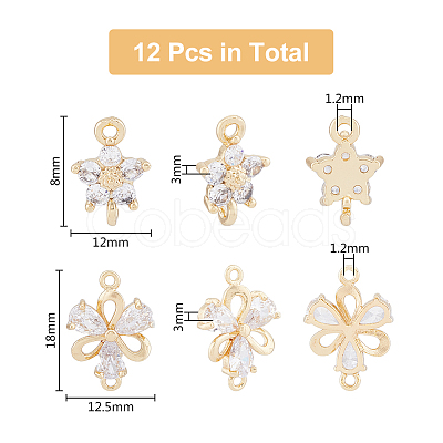 DICOSMETIC 12Pcs 2 Styles Brass Clear Glass Connector Charms KK-DC0003-37-1