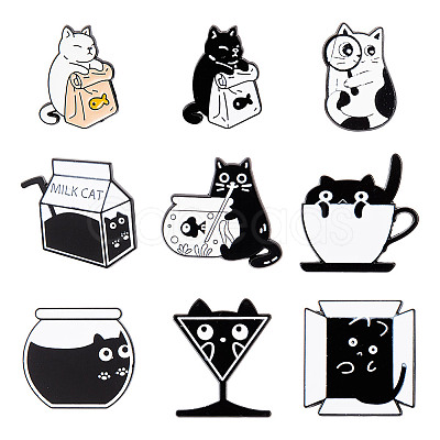 DICOSMETIC 9Pcs 9 Styles Cat Enamel Pins JEWB-GO0001-08-1