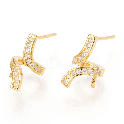 925 Sterling Silver Stud Earring Findings Micro Pave Cubic Zirconia STER-T007-18G-1