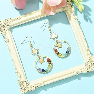 Natural & Synthetic Mixed Gemstone Beaded Dangle Earrings EJEW-TA00264-1