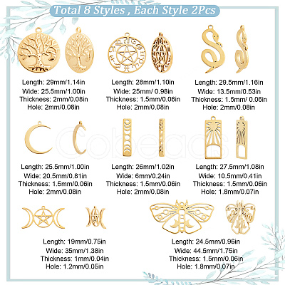 SUNNYCLUE 16Pcs 8 Style 304 Stainless Steel Charms STAS-SC0004-05-1