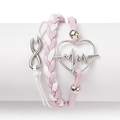 Alloy Heart Beat & 304 Stainless Steel Infinity Links Multi-strand Bracelet BJEW-TA00190-01-1