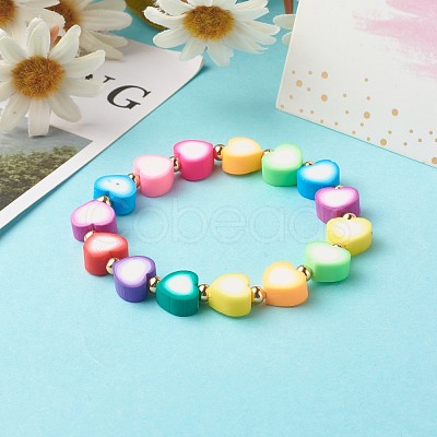 Handmade Polymer Clay Heart Beads Stretch Bracelets BJEW-JB06560-02-1