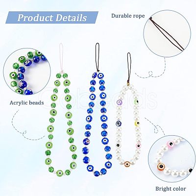 Olycraft 3Pcs 3 Style Glass Pearl & Lampwork & Glass Seed Beads Mobile Straps KEYC-OC0001-19-1