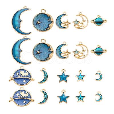 80Pcs 10 Style Celestial Alloy Enamel Pendants ENAM-LS0001-30-1