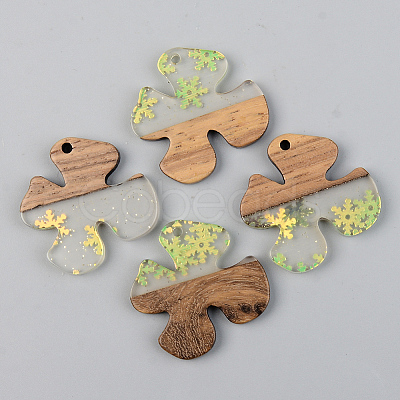 Transparent Resin & Walnut Wood Pendants RESI-S389-052B-D01-1