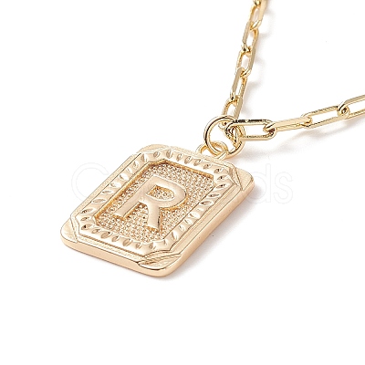 Brass Rectangle with Initial Letter Pendant Necklace with Paperclip Chains for Men Women NJEW-JN04007-1