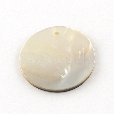 Flat Round Black Lip Shell Pendants X-SHEL-R009-32-1