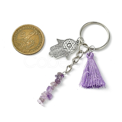 Natural Rose Quartz & Prehnite & Natural Lapis Lazuli & Natural Amethyst  & Natural Howlite Chip Beaded Tassel Pendant Keychain KEYC-JKC00851-1