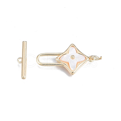 Brass Natural Freshwater White Shell Toggle Clasps KK-T062-235G-1