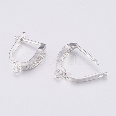 Brass Micro Pave Cubic Zirconia Hoop Earring Findings with Latch Back Closure ZIRC-K075-35P-1