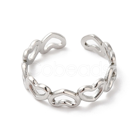 304 Stainless Steel Hollow Heart Open Cuff Ring for Women RJEW-K245-28P-1