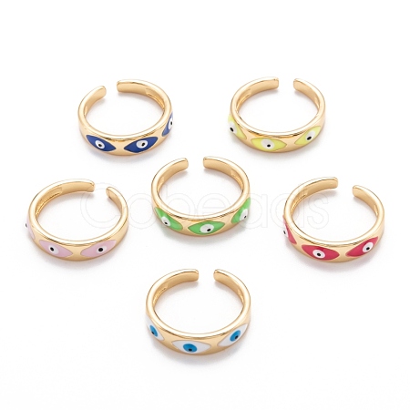 Brass Enamel Cuff Rings RJEW-I077-18G-1