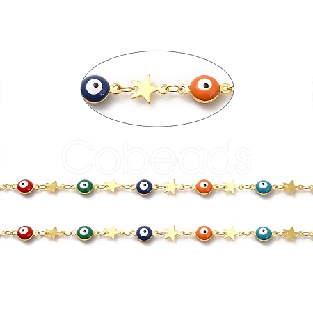 Colorful Evil Eyes & Brass Star Link Chains CHC-A006-05G-1