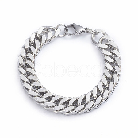 Tarnish Resistant Men's 304 Stainless Steel Diamond Cut Cuban Link Chain Bracelets BJEW-L673-002A-P-1