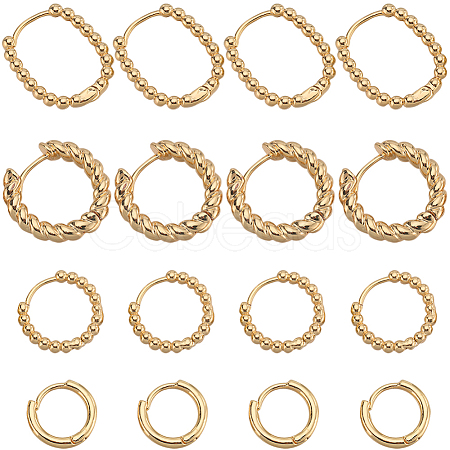 SUNNYCLUE 8 Pairs 4 Styles Brass Beaded Huggie Hoop Earrings for Women KK-SC0004-60-1