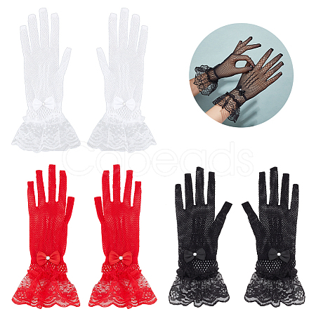 AHADERMAKER 3 Pairs 3 Color Flower Pattern Lace Gloves AJEW-GA0006-17-1