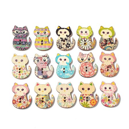 2-Hole Printed Wooden Buttons X-WOOD-WH0104-01A-1
