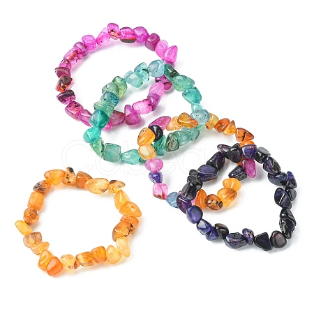 Dyed & Heated Nuggets Natural Agate Bead Stretch Bracelets for Women BJEW-JB09484-1