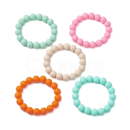 5Pcs 5 Colors 12mm Round Food Grade Eco-Friendly Silicone Beaded Stretch Bracelets for Women Men BJEW-JB10456-1