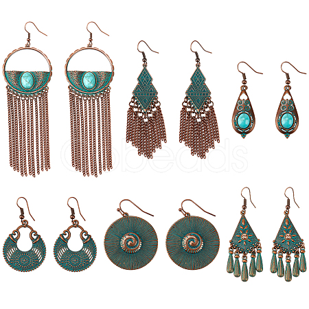 ANATTASOUL 6 Pairs 6 Style Ethnic Style Alloy Dangle Earrings with Iron Pins EJEW-AN0004-48-1