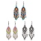 304 Stainless Steel with Glass Dangle Stud Earring, Rhombus, Mixed Color, 81x26mm, 3pair/set