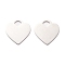 Non-Tarnish 304 Stainless Steel Pendants, Heart, Stainless Steel Color, 26x25x1mm, Hole: 5x7mm