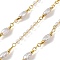 Brass Link Chains, with ABS Imitation Pearl & Quartz Crystal, Unwelded, with Spool, Real 18K Gold Plated, 19x4.5x4mm, about 32.81 Feet(10m)/Roll