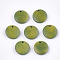 Painted Wood Charms, Flat Round, Olive Drab, 15x4mm, Hole: 1.8mm