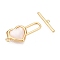 Brass Toggle Clasps, with Shell & with Resin, Heart, Real 18K Gold Plated, 24x12x3mm, Hole: 1.6mm, Bar: 3.5x17.5x1.5mm, Hole: 1mm