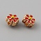 Light Gold Tone Alloy Enamel Beads, Flower, Red, 7x6.5x5mm, Hole: 1mm