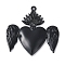 Rack Plating Alloy Enamel Pendants, Cadmium Free & Nickel Free & Lead Free, Sacred Heart with Wing Charm, Black, 38.5x37.5x3.5mm, Hole: 1.6mm