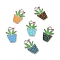 Alloy Enamel Pendants, Potted Plant Charm, Platinum, Mixed Color, 22x14.5x1.5mm, Hole: 2.5mm