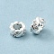 Rack Plating Brass Micro Pave Cubic Zirconia European Beads, Long-Lasting Plated, Lead Free & Cadmium Free, Column, Silver, 7.5x4mm, Hole: 4.2mm