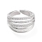 Adjustable Brass Micro Pave Clear Cubic Zirconia Cuff Rings, Open Rings, Long-Lasting Plated, Platinum, US Size 6(16.5mm)