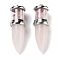 Natural Rose Quartz Pointed Big Pendants, Bullet Charms with Stainless Steel Color Plated Stainless Steel Findings, 51.5x16.5mm, Hole: 6x4.5mm