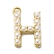 Plastic Imitation Pearl Pendants, with Brass Findings, Golden, Letter H, 14x9x3mm, Hole: 1.3~1.4mm