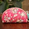 DIY Flower Pattern Moon-shaped Cosmetic Bag Embroidery Kit, including Embroidery Needles & Thread, Cotton Linen Fabric, Hot Pink, 17x12x8cm