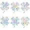 Waterproof PVC Laser No-Glue Stickers, Static Cling Frosted Rainbow Window Decals, 3D Sun Blocking, for Glass, Clover Pattern, 15.75x11.6x0.02cm, 6pcs/bag