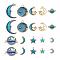 80Pcs 10 Style Celestial Alloy Enamel Pendants, Starry Sky Theme, Flat Round & Star & Moon & Planet & Cat, Light Gold, Blue, 8pcs/style