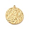 Ion Plating(IP) 304 Stainless Steel Pendants, Textured, Flat Round Charms, Real 18K Gold Plated, 22.5x20x1.5mm, Hole: 1.6mm