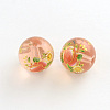 Flower Picture Frosted Glass Round Beads GFB-R004-14mm-T18-1