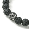Natural Lava Rock & 316 Surgical Stainless Steel Round Beaded Stretch Bracelet BJEW-JB09440-3