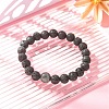 Natural Lava Rock & 316 Surgical Stainless Steel Round Beaded Stretch Bracelet BJEW-JB09440-2