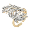 Leaf Brass Micro Pave Clear Cubic Zirconia Open Cuff Ring for Women RJEW-Q819-04G-1