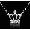 Trendy Silver Color Plated Brass Cubic Zirconia Crown and Cross Pendant Necklaces NJEW-BB12661-4